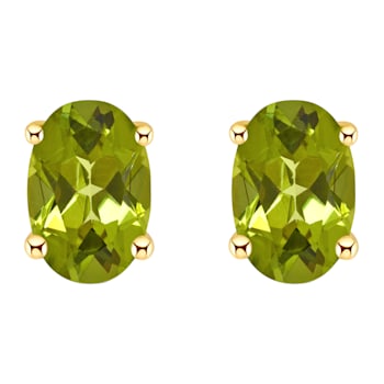 6x4mm Oval Peridot 14k Yellow Gold Stud Earrings