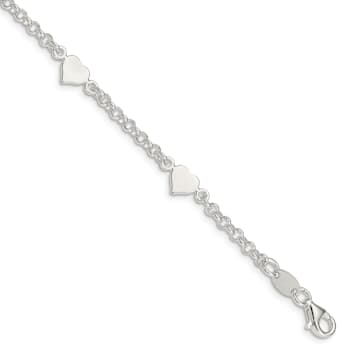 Sterling Silver Polished Hearts with 0.25-inch Extensions Children's Bracelet