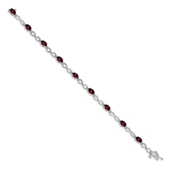 Rhodium Over 14k White Gold Garnet and Diamond Infinity Bracelet