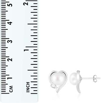 7-7½mm White Cultured Freshwater Pearl and Cubic Zirconia Rhodium Over
Sterling Silver Earrings