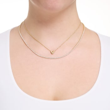 CZ Initial V Tennis Necklace And Pendant Set In 14K Gold Over Brass 4.05ctw