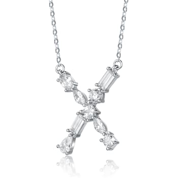 Initial X Mixed Cut CZ Pendant Necklace In Sterling Silver 18 Inch