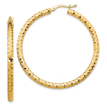 14k Yellow Gold Diamond-Cut 1 3/4" Hoop Earrings