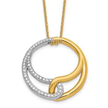 14K Yellow Gold with White Rhodium Diamond Circle 18 Inch Necklace
