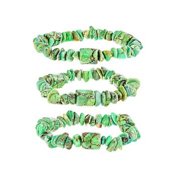 Green Turquoise Chip Bead Stretch Bracelet Set Of 3