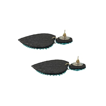 Off Park® Collection, Two tone Teal Seed Bead Heart Earring