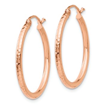 14k Rose Gold 1/1" Diamond-Cut Polished Hoop Earrings