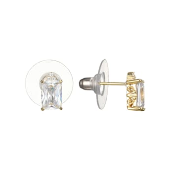 White Cubic Zirconia 18k Yellow Gold Over Sterling Silver Stud Earrings 3.02ctw