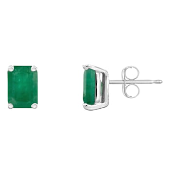 6x4mm Emerald Cut Emerald 14k White Gold Stud Earrings