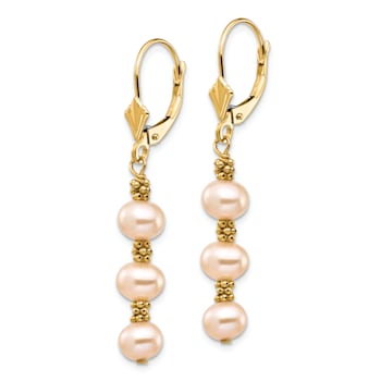 14K Yellow Gold 5-6mm Pink Semi-round Freshwater Culutured Pearl
Leverback Earrings