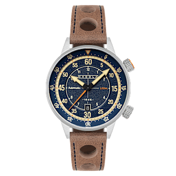 Cadola Rally Timer Blue Dial White Bezel Tan Stainless Steel Band
Automatic Watch
