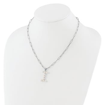 Rhodium Over Sterling Silver 3-5.5mm Freshwater Cultured Pearl LETTER I
18-inch Necklace