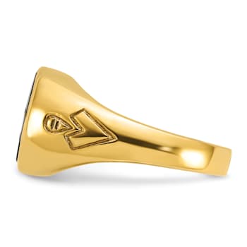 10K Yellow Gold Men's Grooved Onyx Blue Lodge Master Masonic Ring