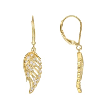 White Cubic Zirconia 18K Yellow Gold Over Sterling Silver Angel Wing
Earrings 0.43ctw