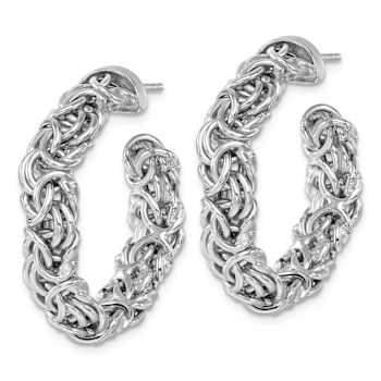 Rhodium Over Sterling Silver 7.5mm Byzantine Post C-Hoop Earrings
