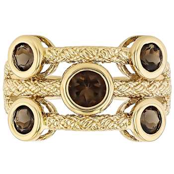 Smoky Quartz Multi-Row Ring In 18K Gold Over Sterling Silver 1.21ctw