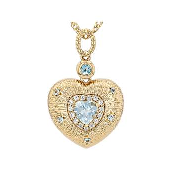 Heart Aquamarine And Blue Zircon Pendant Necklace In 18K Gold Over
Sterling Silver