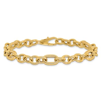 14K Yellow Gold Polished and Textured 7.5-inch Fancy Bracelet