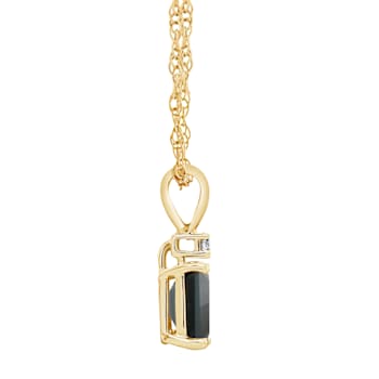 6x4mm Emerald Cut Sapphire with Diamond Accent 14k Yellow Gold Pendant
With Chain