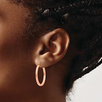 14k Rose Gold 1" Square Tube Hoop Earrings