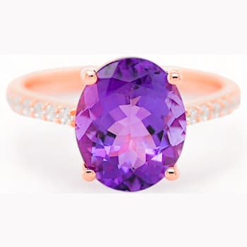 11x9mm Oval Amethyst and White CZ 18K Rose Gold Over Sterling Silver
Ring, 3.11ctw