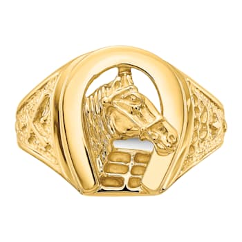 10K Yellow Gold Polished Horseshoe with Horse in Center Ring
