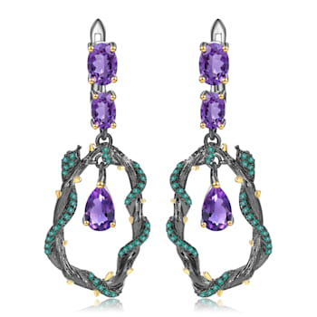 Amethyst and Green Nanocrystal Black Rhodium Over Sterling Silver Earrings
