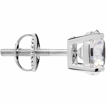 White Cubic Zirconia 14k White Gold Single Stud With Velvet Gift Box 1.30ctw