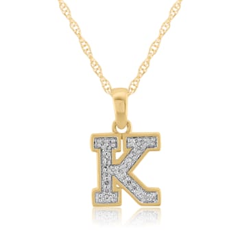 White Diamond Accent 10k Yellow Gold K Initial Pendant With 18” Rope Chain