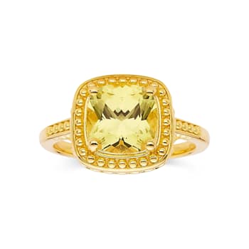 Square Cushion Lab Created Yellow Sapphire 18K Yellow Gold Over Sterling
Silver Ring 2.90ctw