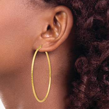 14k Yellow Gold Diamond-Cut 2 9/16" Round Tube Hoop Earrings