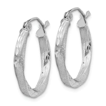 Rhodium Over Sterling Silver Satin Diamond-cut 2.5x18mm Twisted Hoop Earrings
