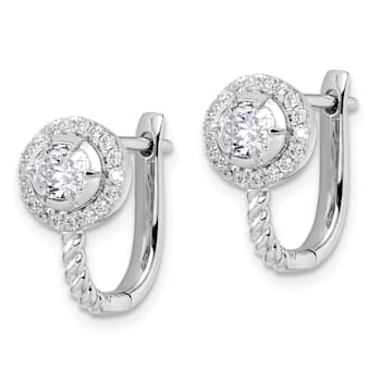 Rhodium Over 14K White Gold Lab Grown Diamond Hinged Hoop Earrings