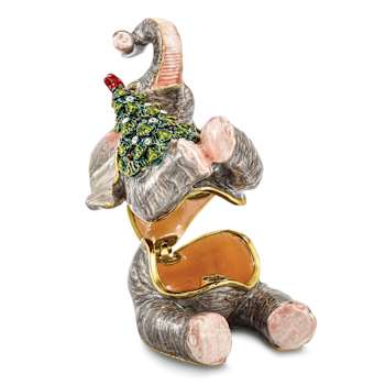 ELROY Elephant with Christmas Tree Trinket Box