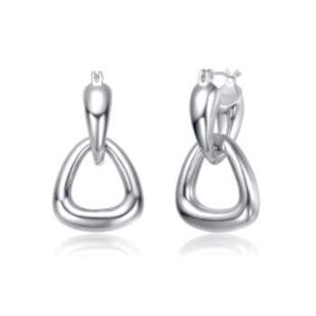 Interlocking V-Shape Dangle Earrings In White Rhodium Over Brass