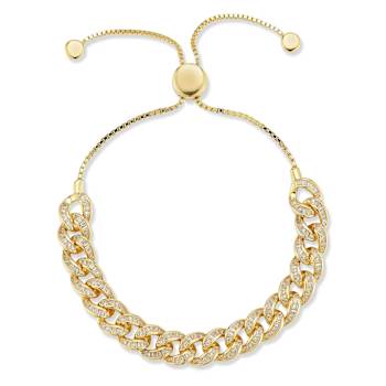 Rachel Zoe CZ Curb Link Adjustable Bracelet in 14K Gold Over Sterling Silver