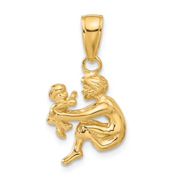 14k Yellow Gold 3D Textured Mother holding child Pendant
