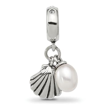 Sterling Silver Shell and Freshwater Pearl Dangle Bead
