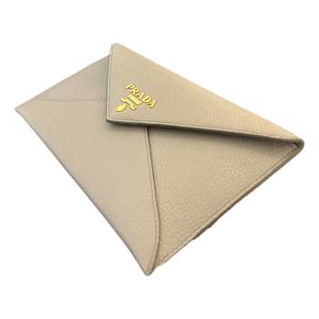 Prada Gray Vitello Grain Leather Long Envelope Wallet