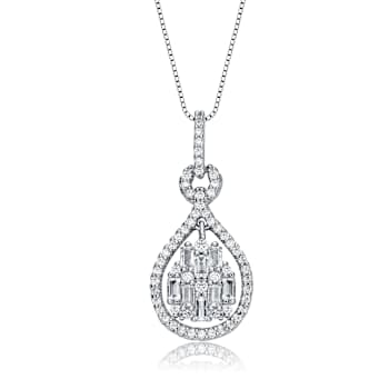 Pear Shape CZ Door Knocker Love Knot Pendant In White Rhodium Over Brass