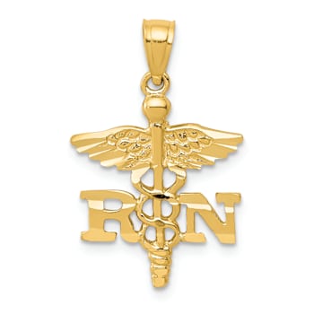 14k Yellow Gold Diamond-Cut and Textured RN Pendant