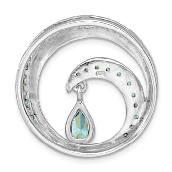 Rhodium Over Sterling Silver Polished Cubic Zirconia Wave Chain Slide