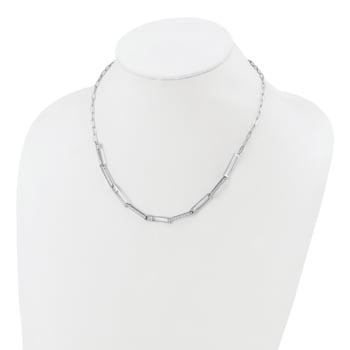 Rhodium Over Sterling Silver Fancy Cubic Zirconia Paperclip Link Necklace