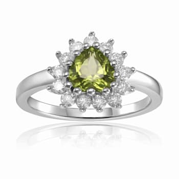 Heart Shape Peridot with White Topaz Accents Sterling Silver Ring, 1.30ctw