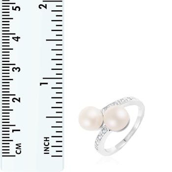 White Cultured Freshwater Pearl Ring Rhodium Over Silver