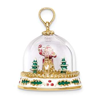 14k Yellow Gold 3D Enameled Christmas Snow Globe Pendant