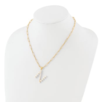 Gold Tone Sterling Silver 3-5.5mm Freshwater Cultured Pearl LETTER  N
18-inch Necklace