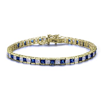 Sapphire Color CZ Tennis Bracelet In 14K Gold Over Sterling Silver