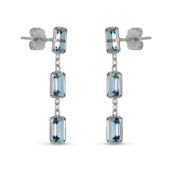 Blue Topaz 7x5mm Rectangular Octagonal 14K White Gold Dangle Earrings