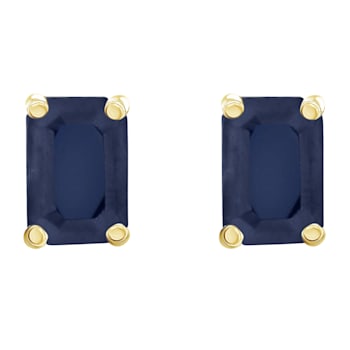 6x4mm Emerald Cut Sapphire 14k Yellow Gold Stud Earrings